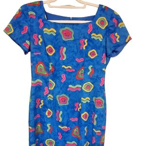 Jessica Howard S/S Retro Bright Blue/Pink Dress Size 4P